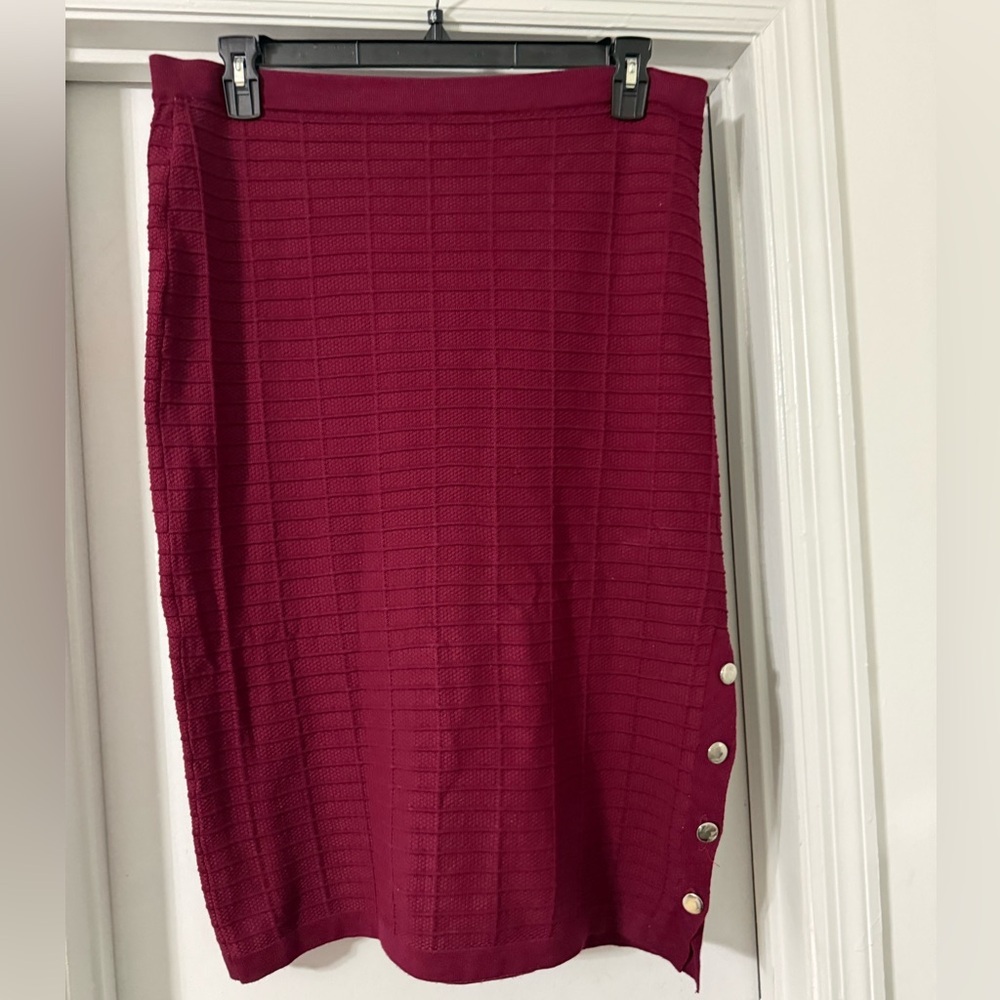 Wine Knit Pencil Skirt